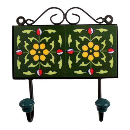 Forest Green Yellow Floral Tiles Hooks